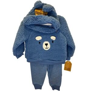 Chick Pea Baby Boys Girls Blue Bear Sherpa Fleece 3 Piece Set 12 Months